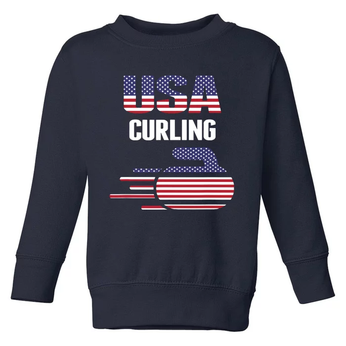 USA Team Curling Rock Jersey Vintage Winter Sports Lovers Toddler Sweatshirt