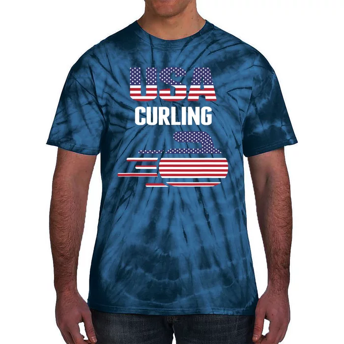 USA Team Curling Rock Jersey Vintage Winter Sports Lovers Tie-Dye T-Shirt