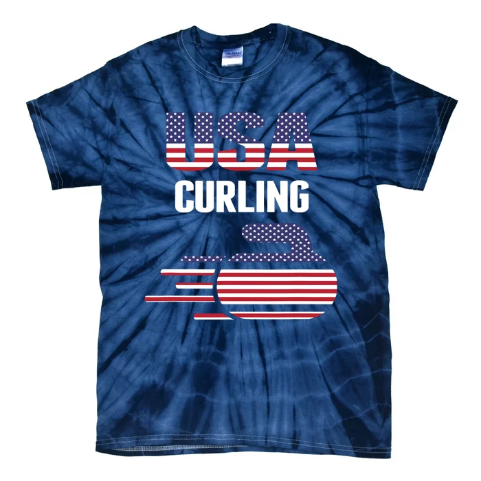 USA Team Curling Rock Jersey Vintage Winter Sports Lovers Tie-Dye T-Shirt