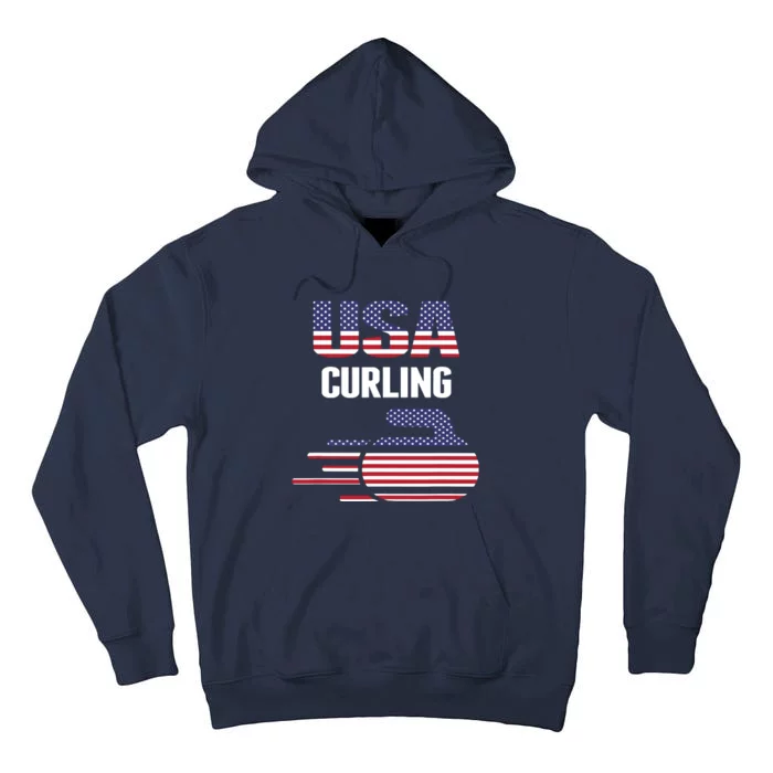 USA Team Curling Rock Jersey Vintage Winter Sports Lovers Tall Hoodie