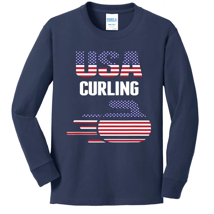 USA Team Curling Rock Jersey Vintage Winter Sports Lovers Kids Long Sleeve Shirt