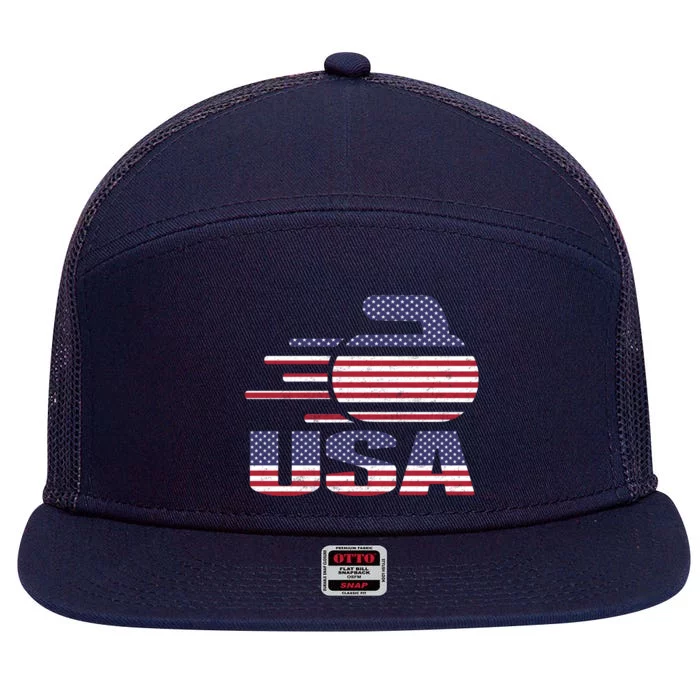 Usa Team Curling Rock Jersey American Flag Winter Sport Gift Cute Gift 7 Panel Mesh Trucker Snapback Hat