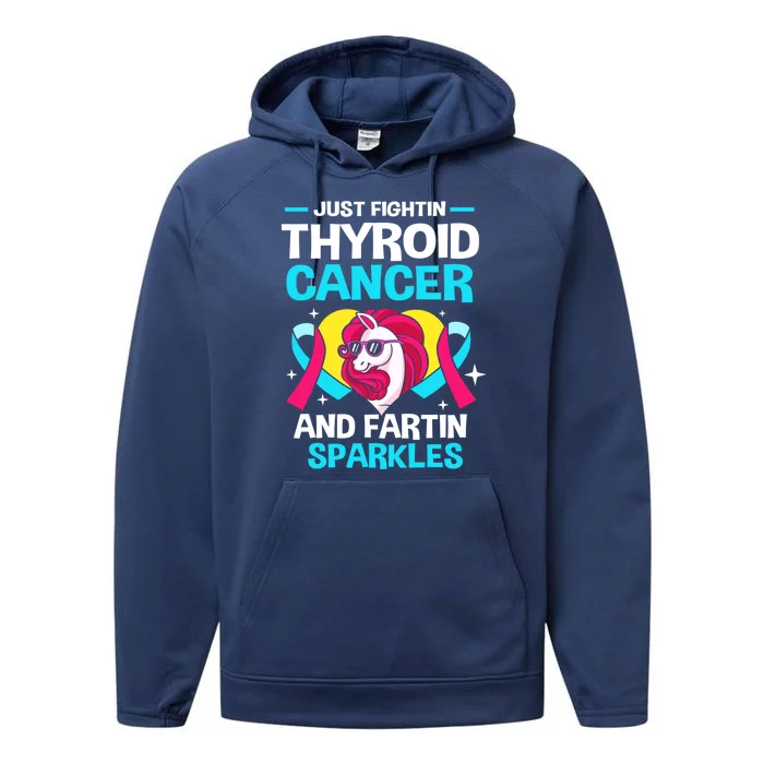 Unicorn Thyroid Cancer Funny Thyroid Cancer Warrior Gift Performance Fleece Hoodie