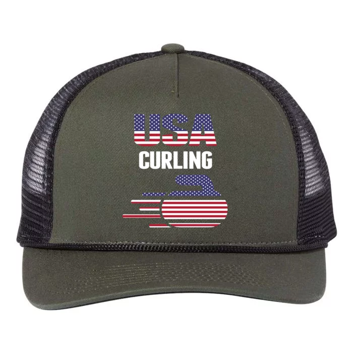 Usa Team Curling Rock Jersey Vintage Winter Sports Lovers Cool Gift Retro Rope Trucker Hat Cap