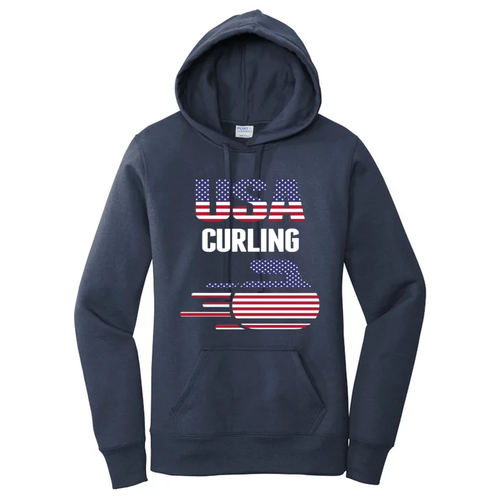 Usa Team Curling Rock Jersey Vintage Winter Sports Lovers Cool Gift Women's Pullover Hoodie