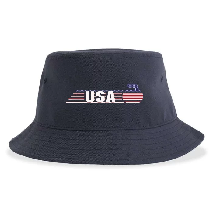 USA Team Curling Rock Jersey Vintage Winter Sports Lovers Sustainable Bucket Hat