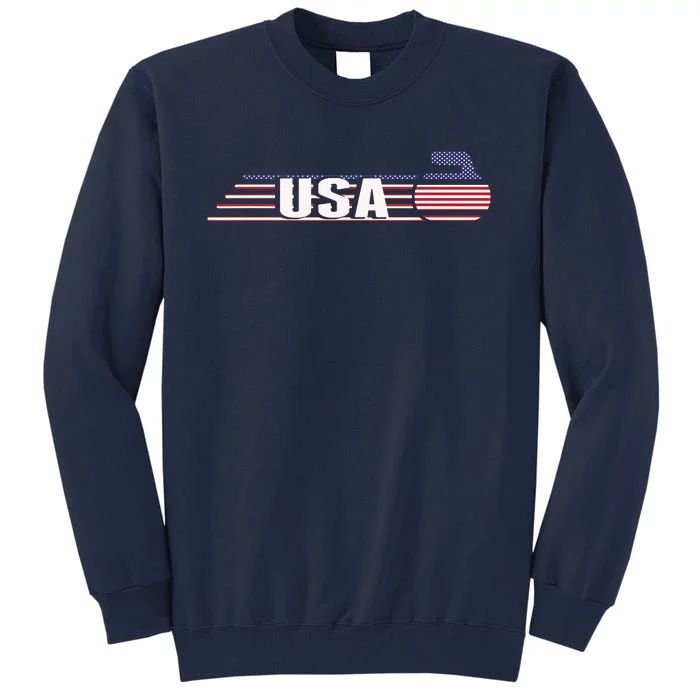 USA Team Curling Rock Jersey Vintage Winter Sports Lovers Tall Sweatshirt