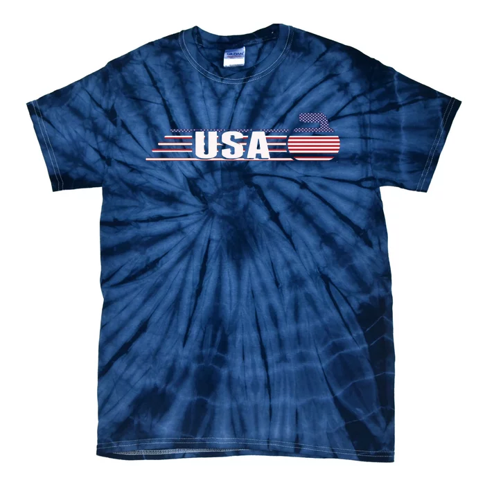 USA Team Curling Rock Jersey Vintage Winter Sports Lovers Tie-Dye T-Shirt