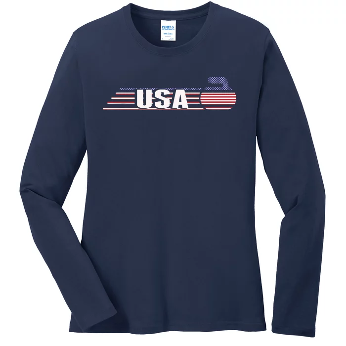 USA Team Curling Rock Jersey Vintage Winter Sports Lovers Ladies Long Sleeve Shirt