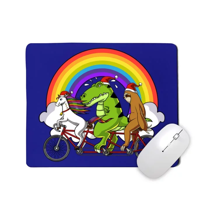 Unicorn Trex Dinosaur Sloth Santa Riding Bicycle Christmas Gift Mousepad