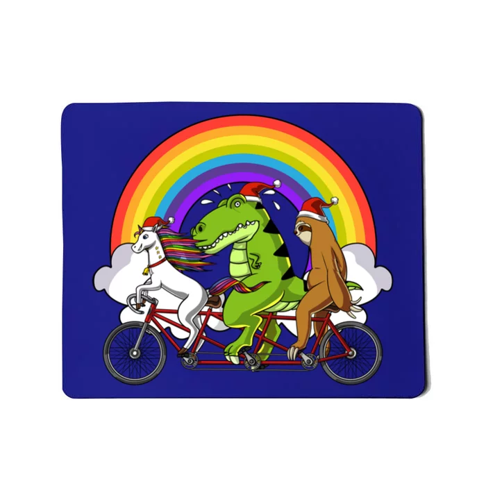 Unicorn Trex Dinosaur Sloth Santa Riding Bicycle Christmas Gift Mousepad