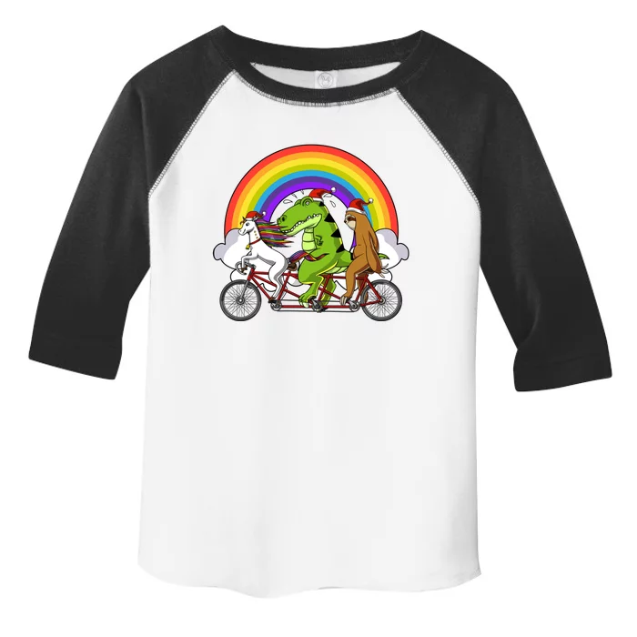 Unicorn Trex Dinosaur Sloth Santa Riding Bicycle Christmas Gift Toddler Fine Jersey T-Shirt