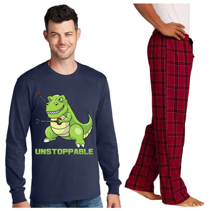 Unstoppable Tyrannosaur Funny T Rex Dino Lovers Humor Outfit Long Sleeve Pajama Set