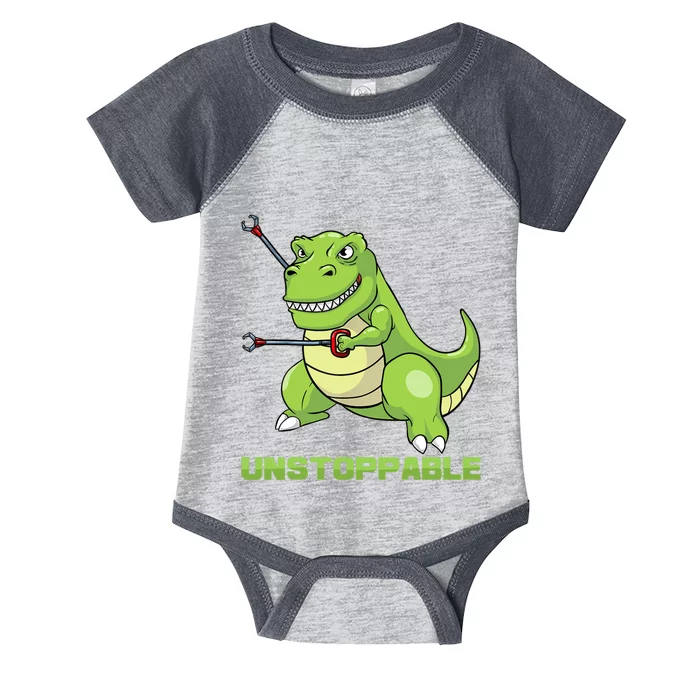 Unstoppable Tyrannosaur Funny T Rex Dino Lovers Humor Outfit Infant Baby Jersey Bodysuit