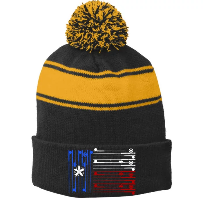 USA Texas Fishing Rods Flag Stripe Pom Pom Beanie