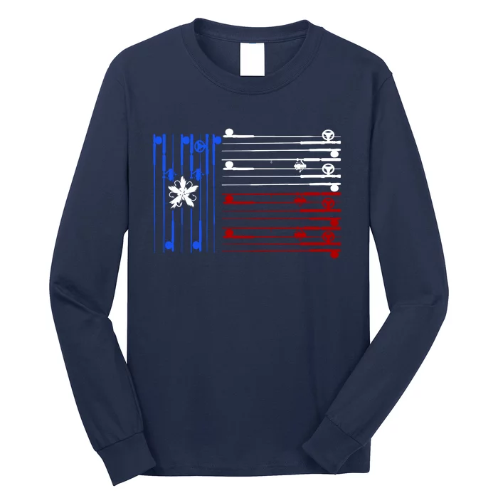 USA Texas Fishing Rods Flag Long Sleeve Shirt