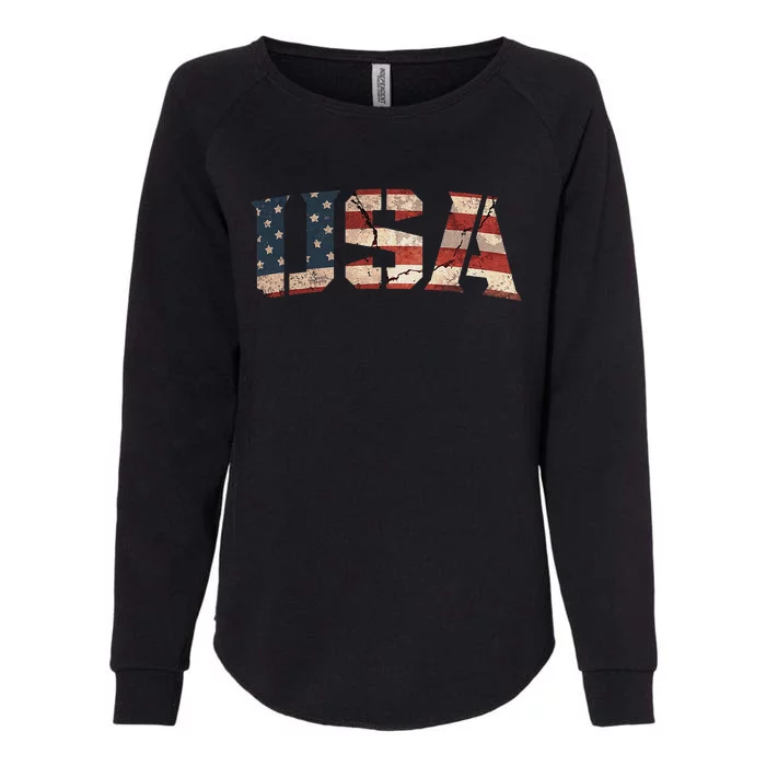 Usa Text Flag American Flag Patriotic 4th Of July Womens California Wash Sweatshirt