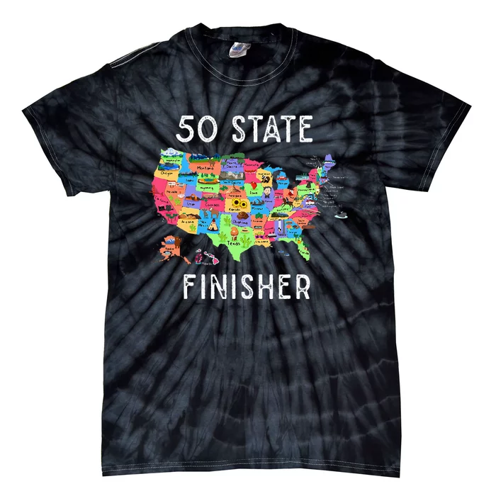 USA Travel Gift Visit 50 States Map Tie-Dye T-Shirt