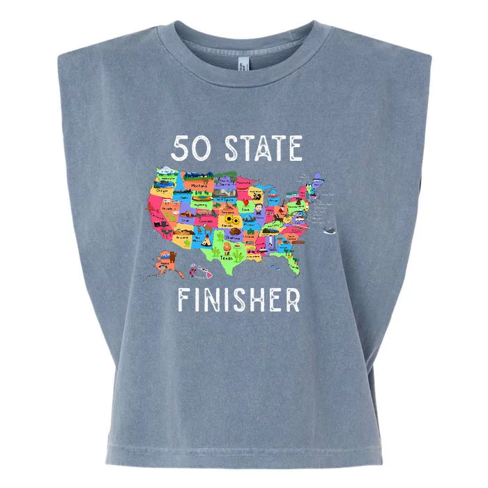 USA Travel Gift Visit 50 States Map Garment-Dyed Women's Muscle Tee