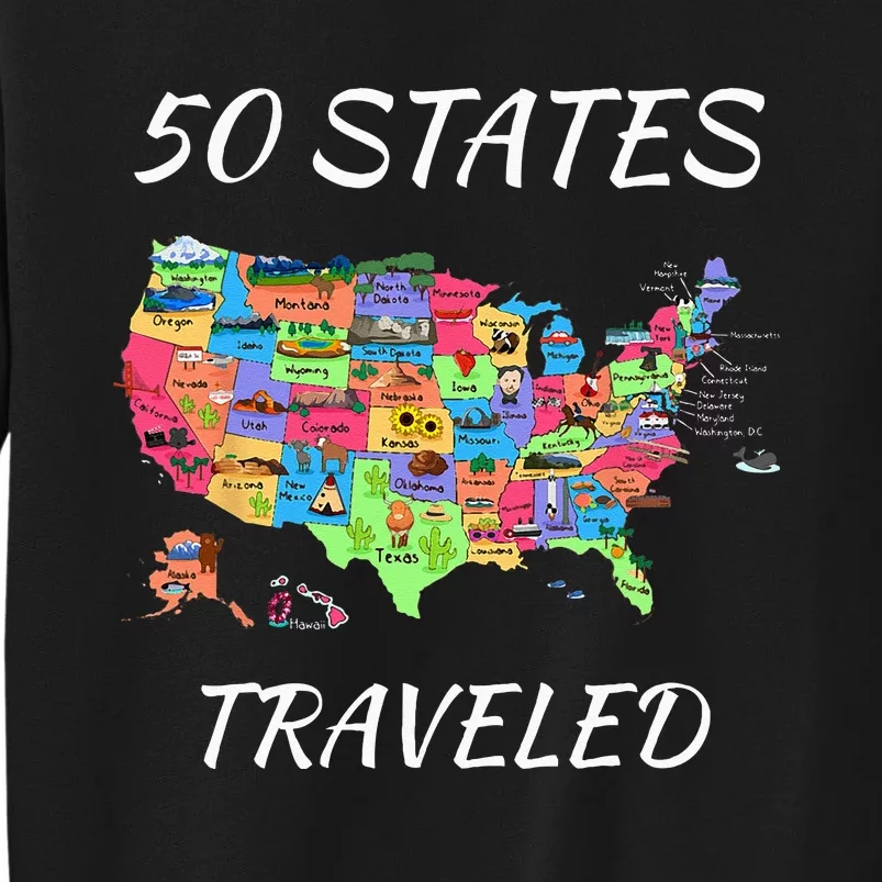 USA Travel Gift Visit 50 States Map Tall Sweatshirt