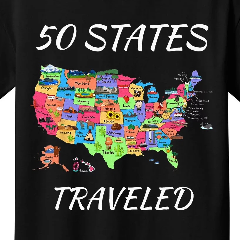 USA Travel Gift Visit 50 States Map Kids T-Shirt