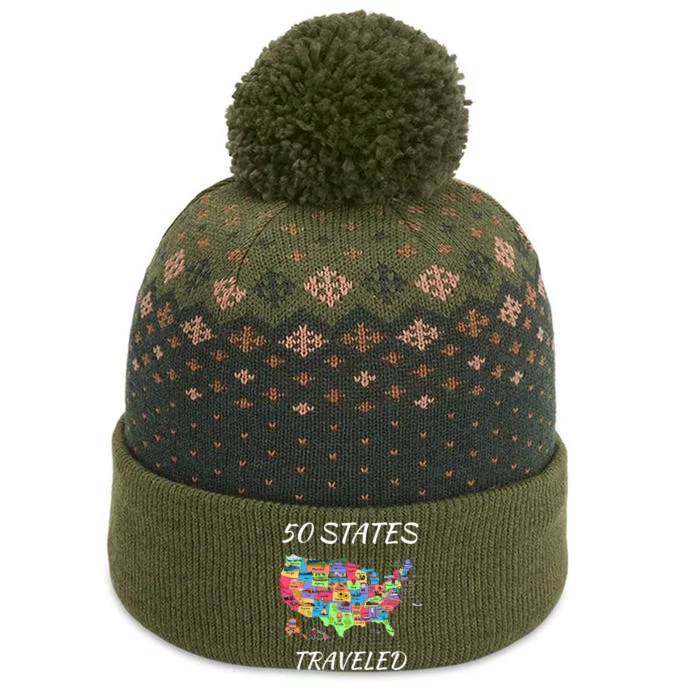 USA Travel Gift Visit 50 States Map The Baniff Cuffed Pom Beanie