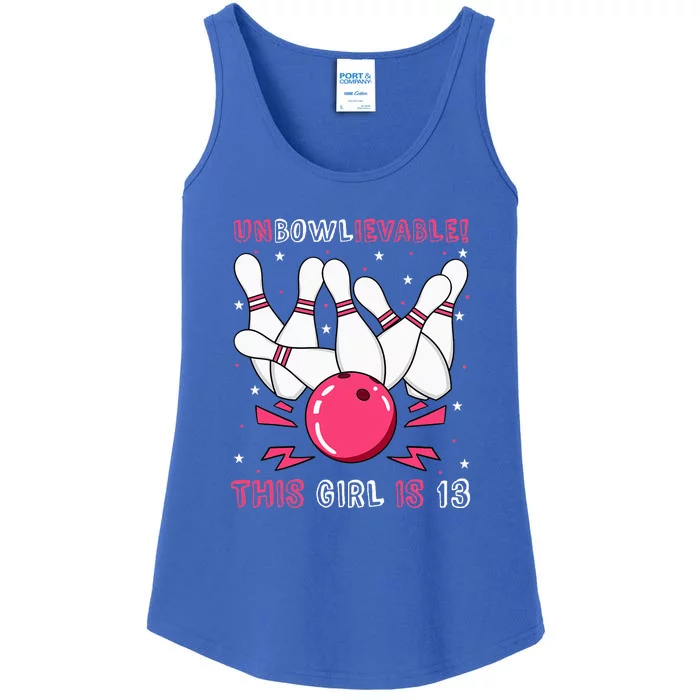 Unbowlievable! This Girl Is 13 Birthday Bowling Party 13th Ladies Essential Tank