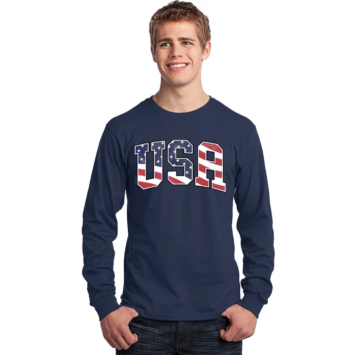 USA T Graphic Patriotic American Flag Long Sleeve Shirt