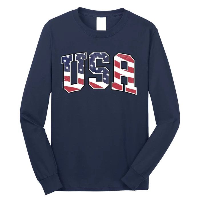 USA T Graphic Patriotic American Flag Long Sleeve Shirt