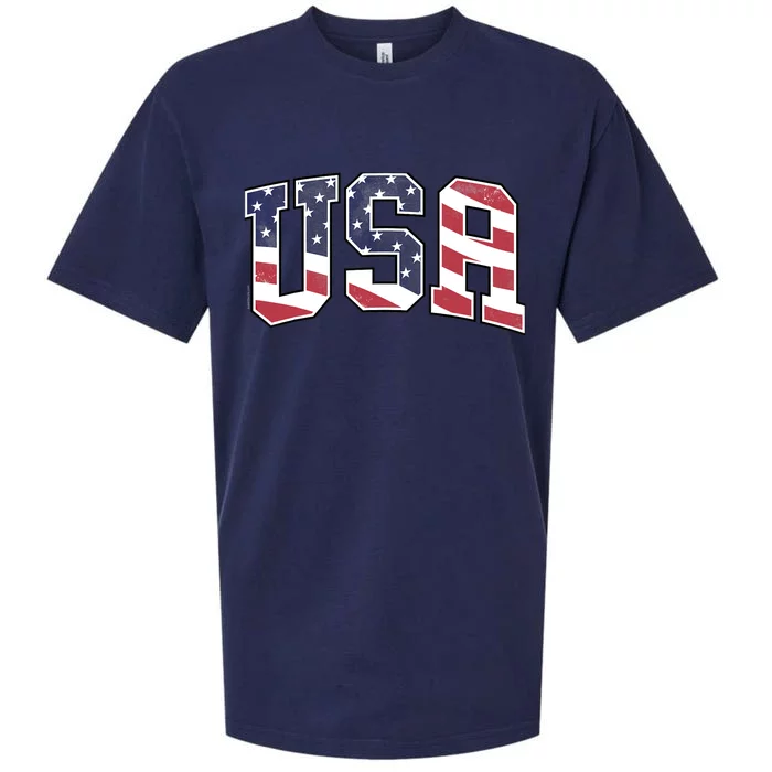 USA T Graphic Patriotic American Flag Sueded Cloud Jersey T-Shirt