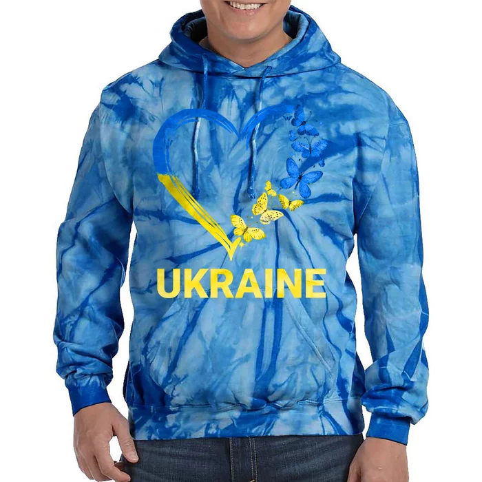 Ukraine Tee Heart Butterfly I Stand With Ukraine Flag Gift Tie Dye Hoodie