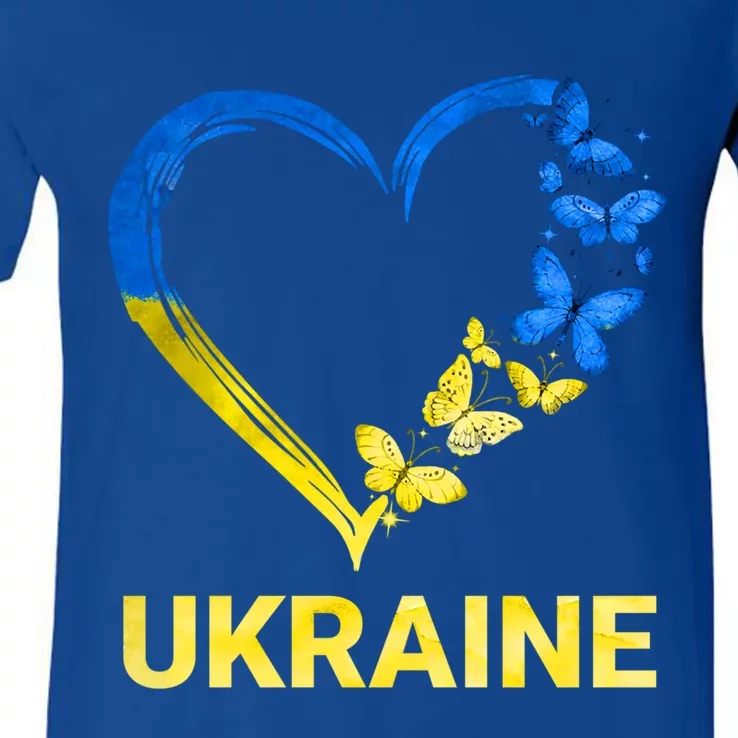 Ukraine Tee Heart Butterfly I Stand With Ukraine Flag Gift V-Neck T-Shirt