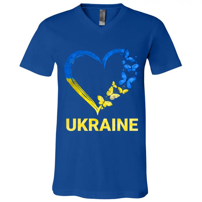 Ukraine Tee Heart Butterfly I Stand With Ukraine Flag Gift V-Neck T-Shirt