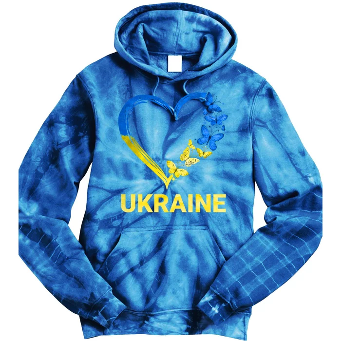 Ukraine Tee Heart Butterfly I Stand With Ukraine Flag Cool Gift Tie Dye Hoodie