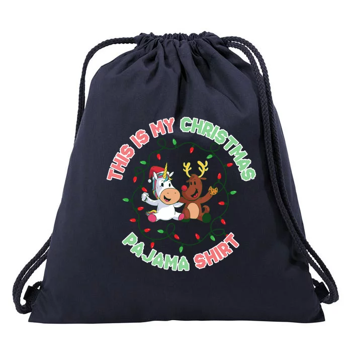 Unicorn This Is My Christmas Pajama Cute Gift Drawstring Bag