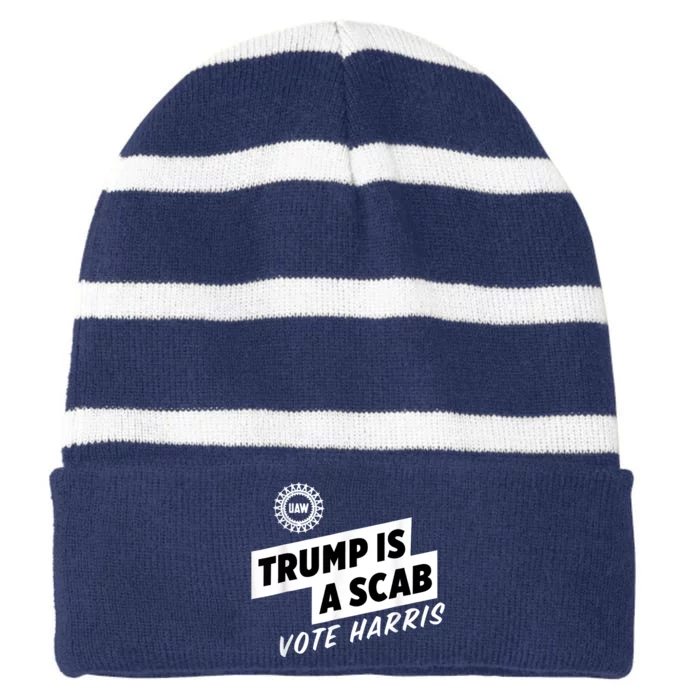 Uaw Trump Is A Scab Vote Harris Striped Beanie with Solid Band