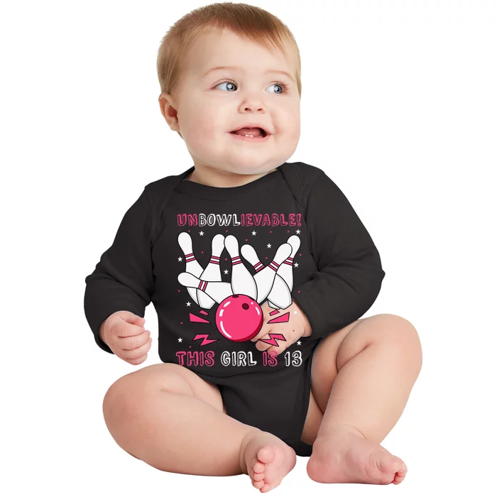 Unbowlievable! This Is 13 Birthday Bowling Party 13th Baby Long Sleeve Bodysuit