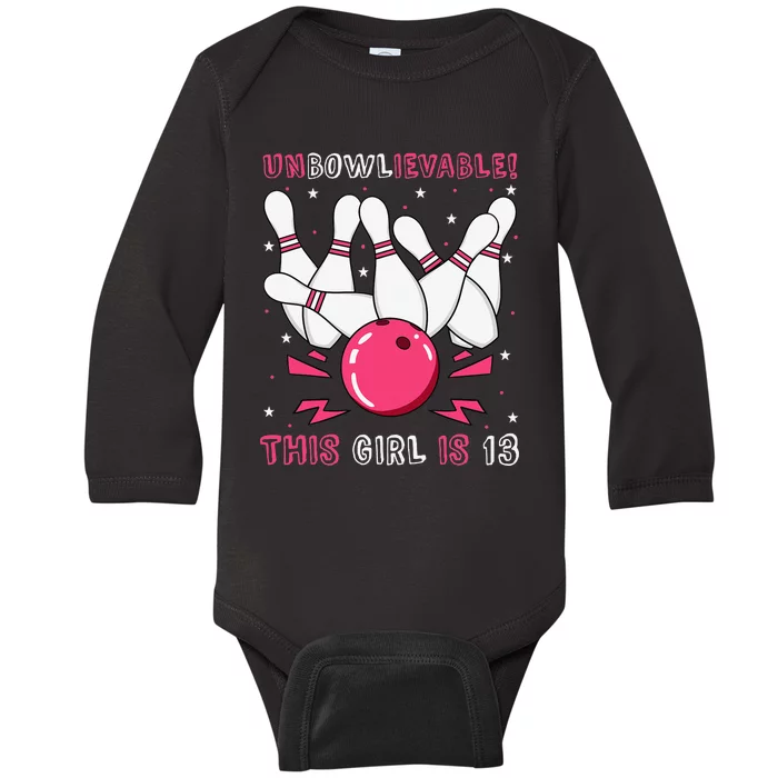 Unbowlievable! This Is 13 Birthday Bowling Party 13th Baby Long Sleeve Bodysuit