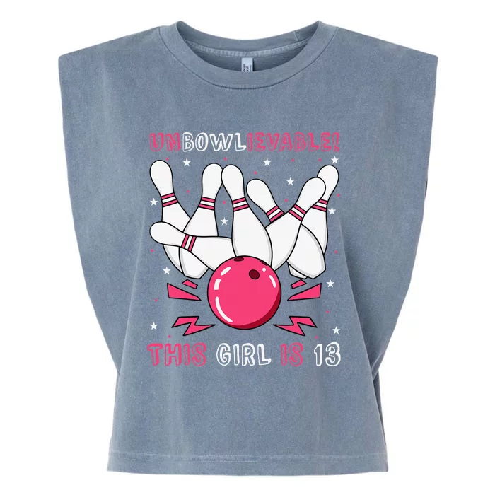 Unbowlievable! This Is 13 Birthday Bowling Party 13th Garment-Dyed Women's Muscle Tee