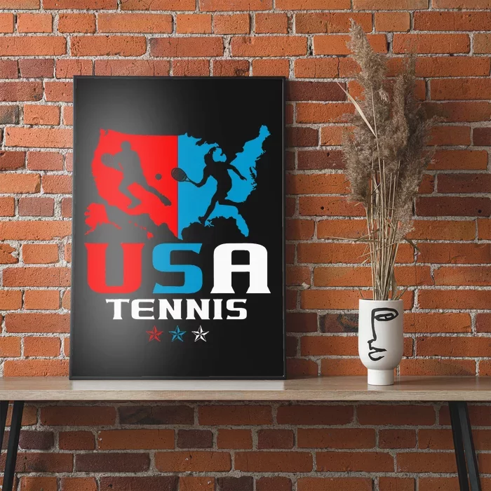 Usa Tennis Independence Day American Flag Racket Sports Poster