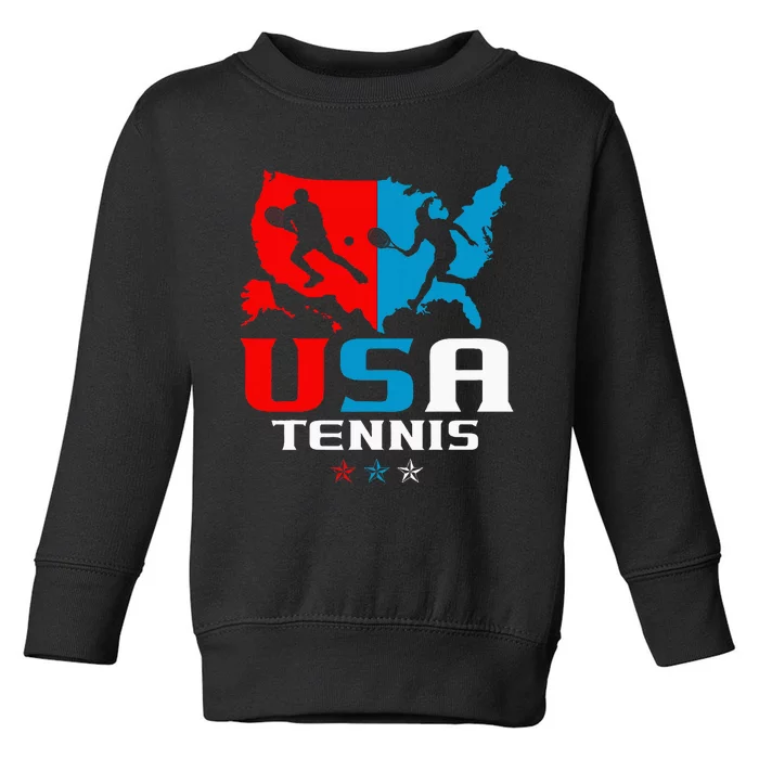 Usa Tennis Independence Day American Flag Racket Sports Toddler Sweatshirt