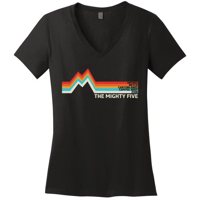 Utahs The Mighty Five National Parks Swea Women's V-Neck T-Shirt