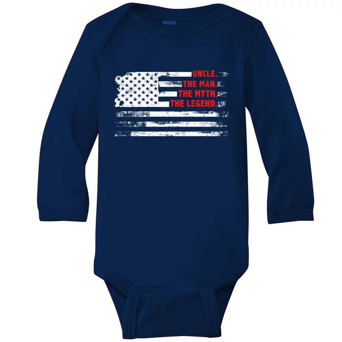 Uncle The Myth Legend American Usa Flag Father’s Day Cool Gift Baby Long Sleeve Bodysuit