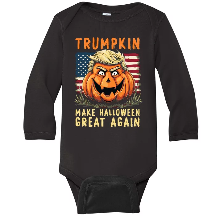 Usa Trumpkin Make Halloween Great Again Funny Trump Baby Long Sleeve Bodysuit