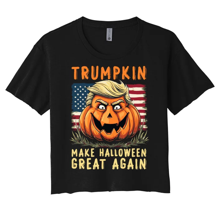 Usa Trumpkin Make Halloween Great Again Funny Trump Women's Crop Top Tee