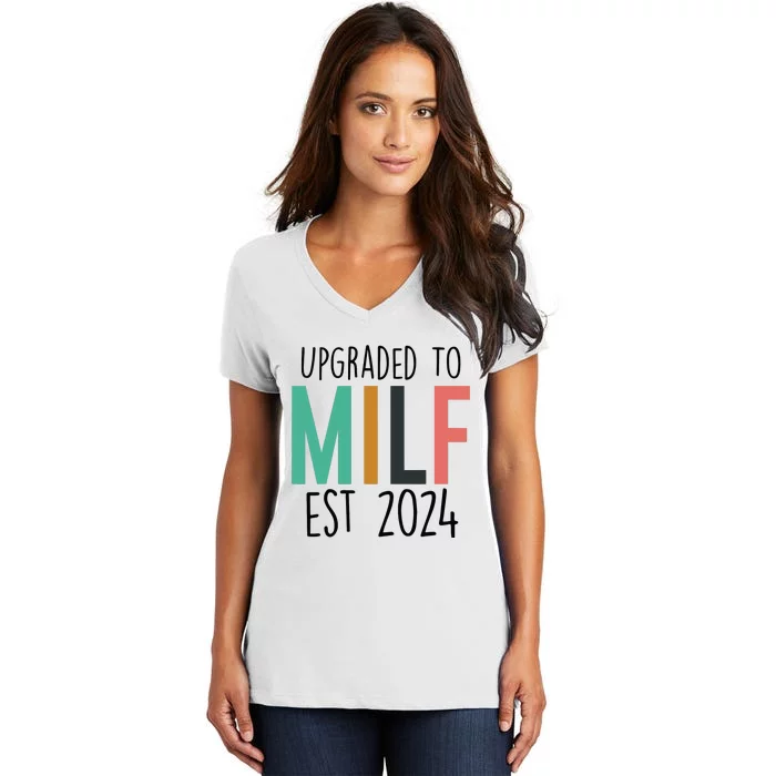 Upgraded To Milf Est2024 New Hot Mom Women Milf Women's V-Neck T-Shirt