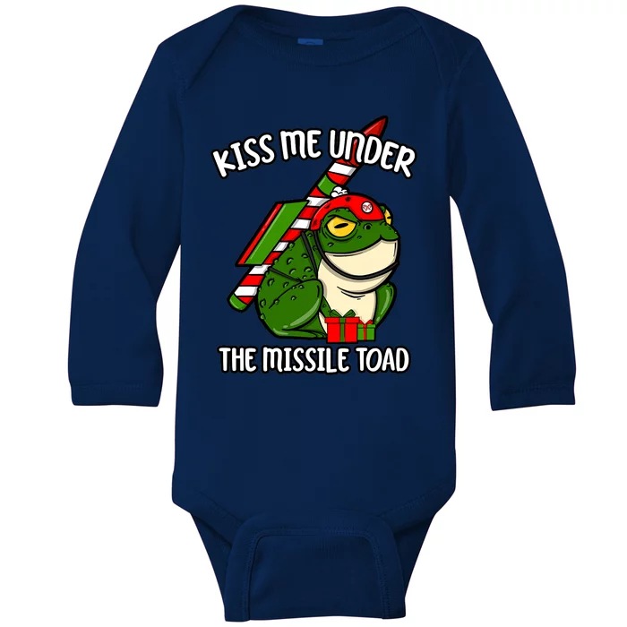 Under The Missile Toad Funny Christmas Holiday Frog Baby Long Sleeve Bodysuit