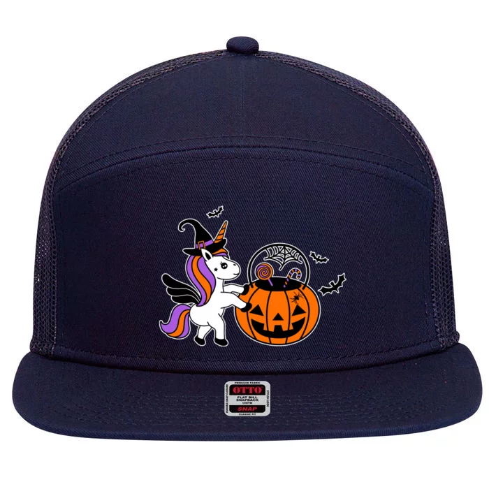 Unicorn Treat Or Trick Halloween 7 Panel Mesh Trucker Snapback Hat