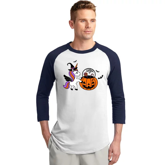 Unicorn Treat Or Trick Halloween Baseball Sleeve Shirt