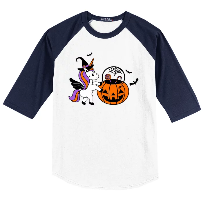 Unicorn Treat Or Trick Halloween Baseball Sleeve Shirt